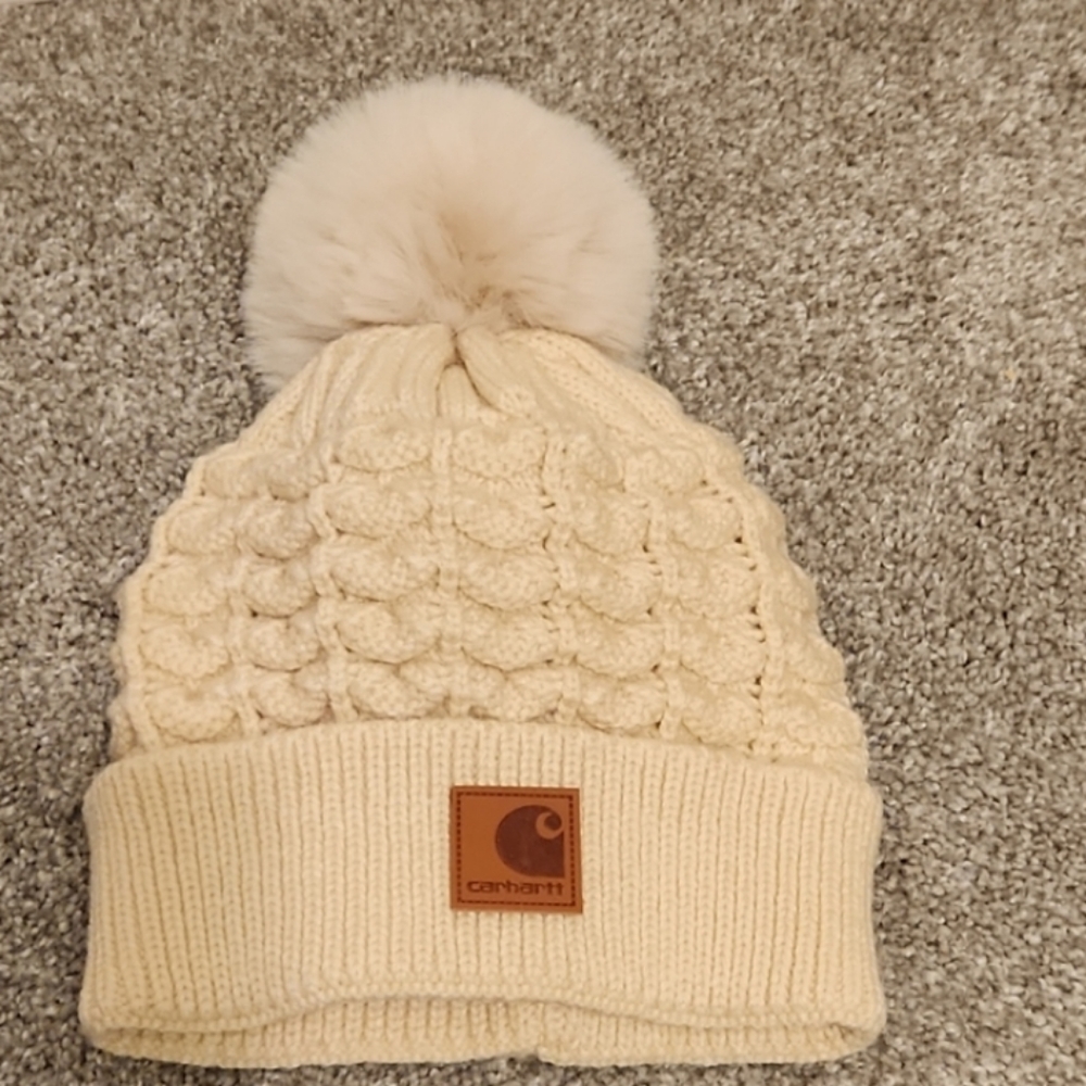 Carhartt white / cream  knit pom pom beanie